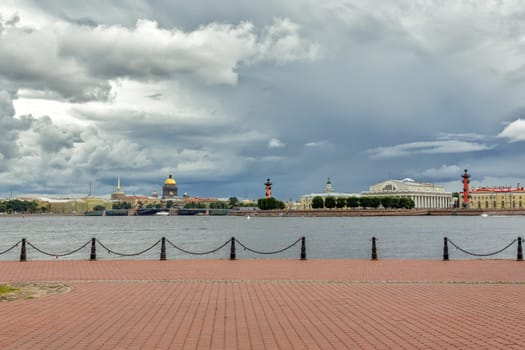 Rostral Columns and St.-Isaacs cathedrel in the center of St.-Petersburg