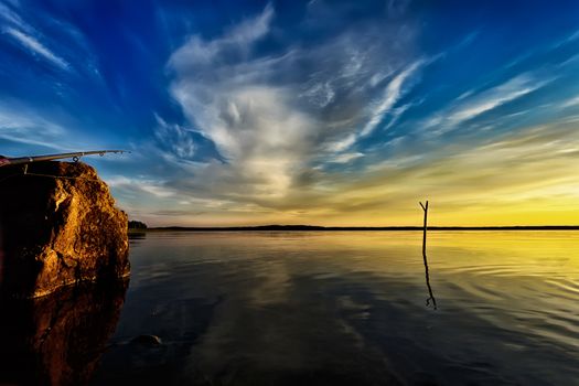 A dramatic sunset on a beautiful lake