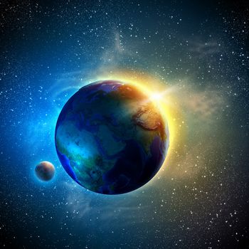 Color image of earth planet in space