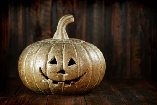 Pumpkin Jack O Lantern on Wood Grunge Rustick Background