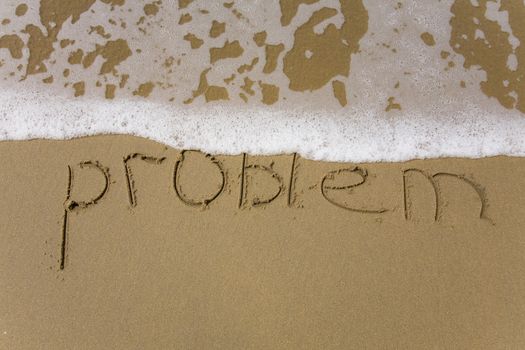 Handwriting word problem  written  in the sand