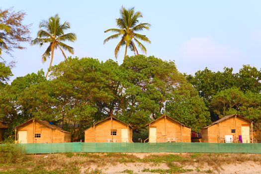 Tourist beach huts at Arambol Beach in Goa India