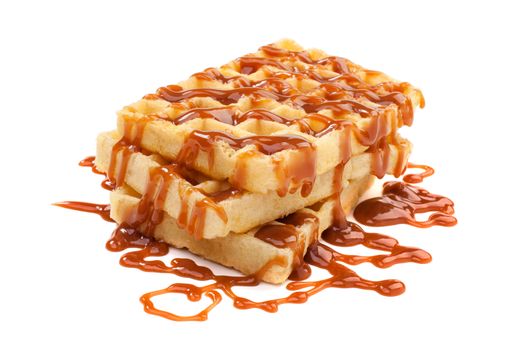 Belgian waffels under the caramel topping