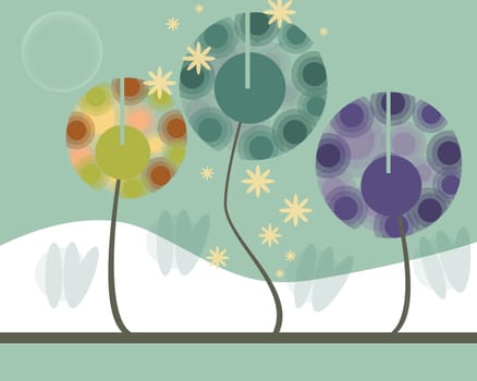 Delicate garden in abstract style made in 2d software