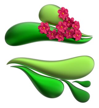 Green form with leafs and red flowers