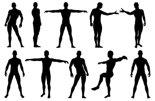 Male silhouettes posing made in 3d software