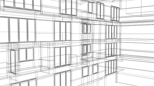 Wire Frame Architectural Background made in 3d software