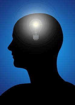 profile of a man with gears and a light bulb inside his head