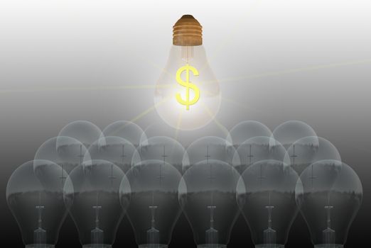 conceptual digital light bulb with text dollar   made in 3d software