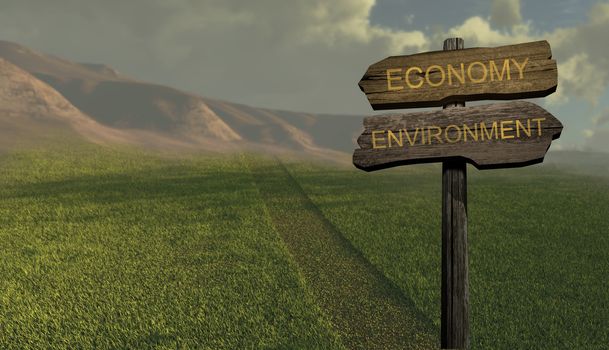 sign direction economy - environment  made in 3d software
