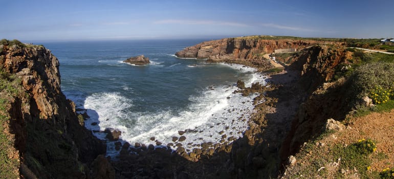 Beautiful landscape view of coastal Algarve region near Sagres, Portugal.