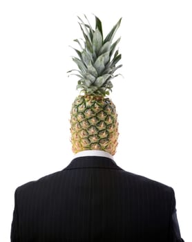 Pineapple head man in suite isolated on white