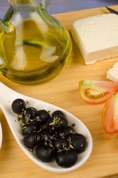 Still life with some of the classic Greek ingredients