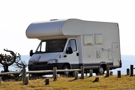 motor home parked atop Mount Aigoual in the Cevennes National Park