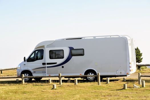 motor home parked atop Mount Aigoual in the Cevennes National Park