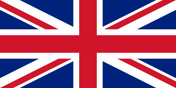 Official UK flag of the United Kingdom aka Union Jack - Proportions: 2:1 - Colours: Blue 280 C, Red 186 C, White Safe 