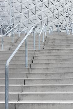Stairway leading to a modern stadium. Contemporary architecture.