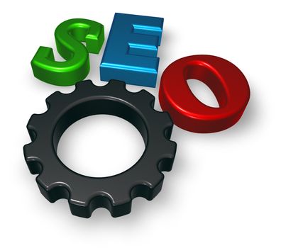 seo tag with gear wheel - 3d illustration