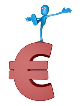 blue guy on euro symbol - 3d illustration