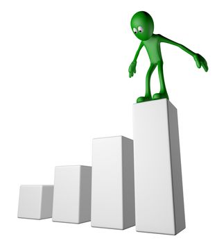green guy on business graph - 3d illustration