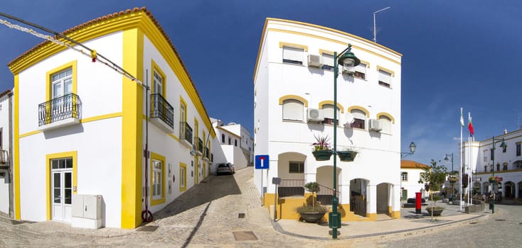 View of the central urban plaza on the Alcoutim town located in Portugal. 