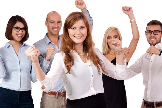 happy people business team group together isolated on white background