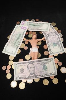 Jesus Christ and Money on a Dark Background - Religion Concept