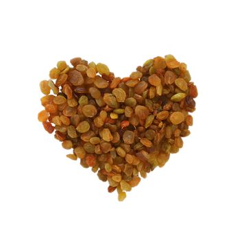 A scattering of raisins in the form of heart - isolated object