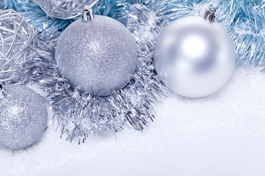 glitter silver christmas baubles decoration holidays isolated on white