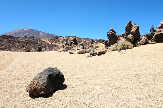 Sand and Rocks Desert on Teide Volcano, in Canary Islands, Spain