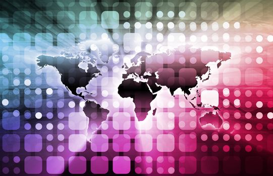 Technology Services on World Map Digital Art