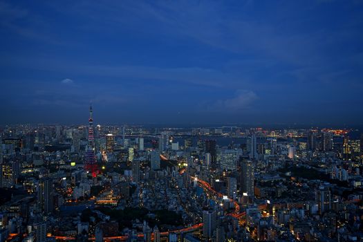 View from Roppongi Hills over Tokyo city at sunset