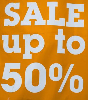 Sale up to 50 Percents Discount Promotion sign