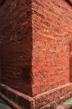 The Laying Brick Red Wall of a Pagoda.