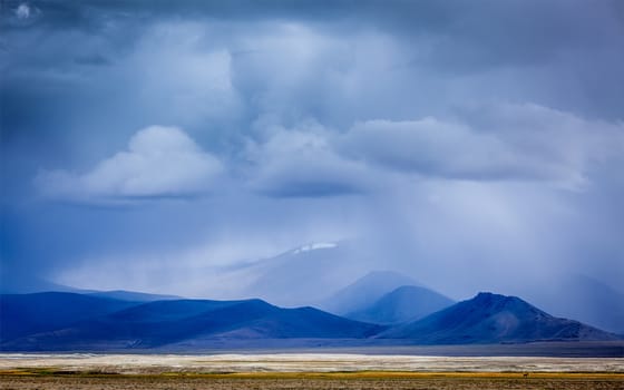 Gathering storm in Himalayas mountains. Ladakh, India