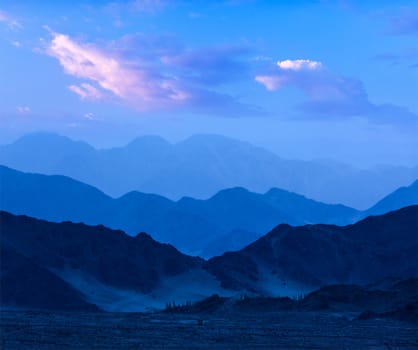 Himalayas mountains in twilight. Ladakh, Jammu and Kashmir, India