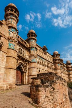 India tourist attraction - Mughal architecture - Gwalior fort. Gwalior, Madhya Pradesh, India