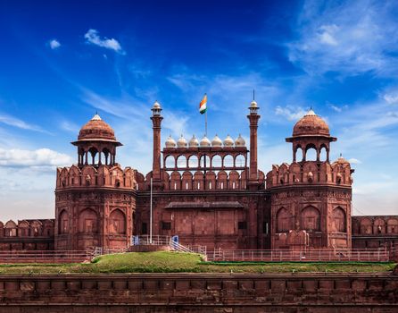 India travel tourism background - \Red Fort (Lal Qila) Delhi - World Heritage Site. Delhi, India