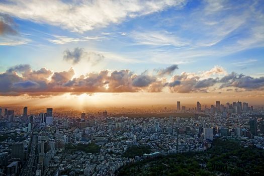 View from Roppongi Hills over Tokyo city at sunset