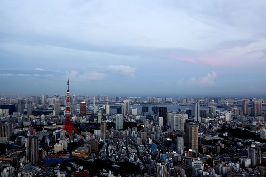 View from Roppongi Hills over Tokyo city at sunset