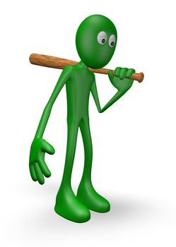 green guy with baseball bat - 3d illustration