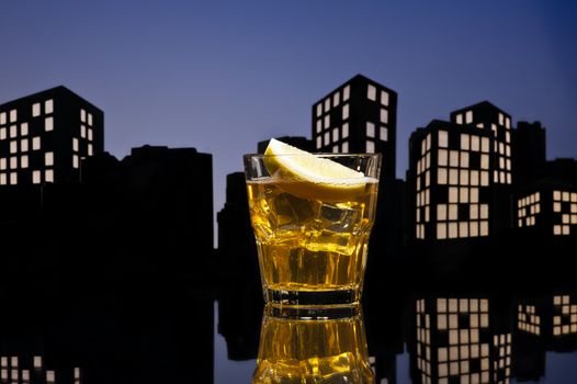 Metropolis Whisky sour cocktail in city skyline setting