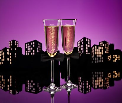 Metropolis Champagne cocktail in city skyline setting