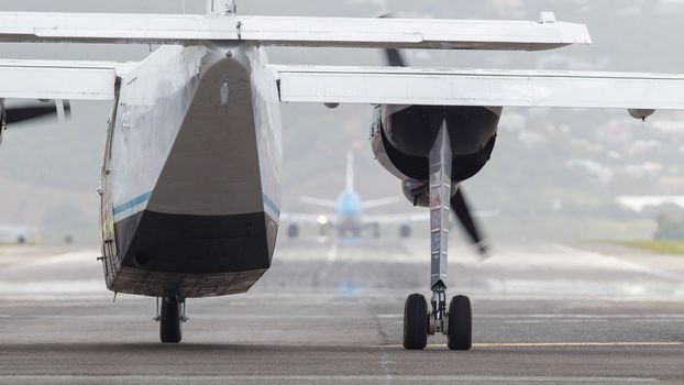 Airplane on a runway, just before taking off