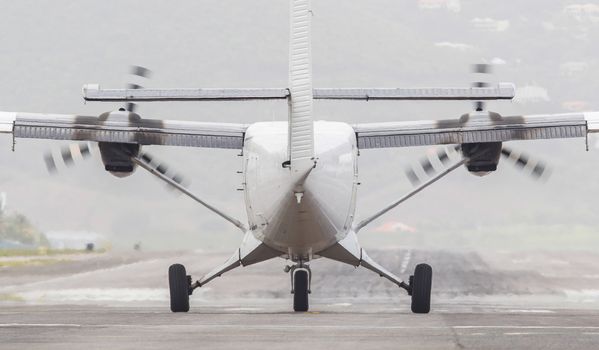 Airplane on a runway, just before taking off