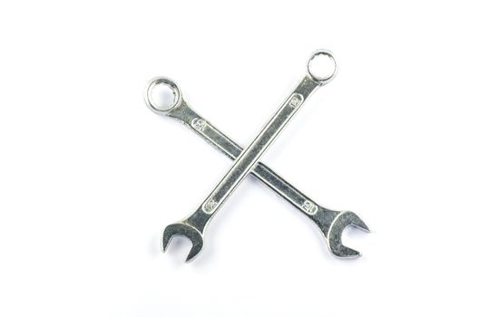 two wrench cross isolated on white background