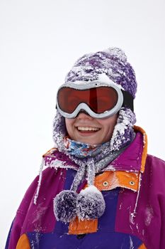 Female skier portrait, cold weather