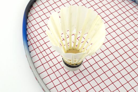 racket badminton with shuttle cock isolated on white background