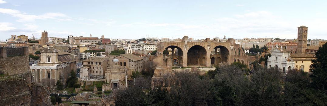 View of the Palatino ruins located in Rome, Italy.