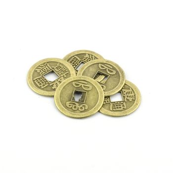 Chinese coins isolated with white background